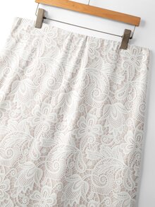 GlowEve CURVE Women's Plus Size New Pleated Side Bubble Pearl Decor Elegant Casual Commute Versatile Skirt, Faux Lace Print - Multicolor - View 7