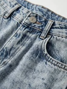 SHEIN Plus High Waist Casual Style Medium Blue Snow Wash Regular Fit Button Front Straight Jean - Medium Wash - View 5
