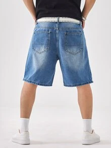 Manfinity Hypemode Plus Size Men's Summer Casual Washed Denim Shorts Jeans For Men Short Street Hang Out Tropical College - Medium Wash - View 2