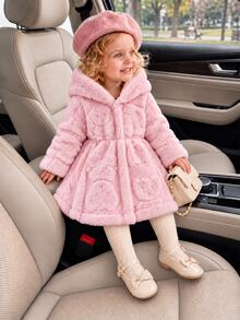 SHEIN BABY GIRLS Cute Casual Long Sleeve Dress, Comfortable Toddler Girl Dress, Everyday Baby Outfit For Fall Winter - Pink - View 1
