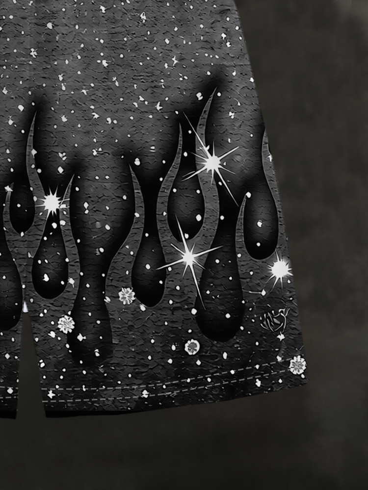 Summer Fashion New Dark Gray Flame Rhinestone Print Boys Outfit, Gothic Font Design, Casual Comfortable Cool Stylish Versatile - Multicolor - View 5