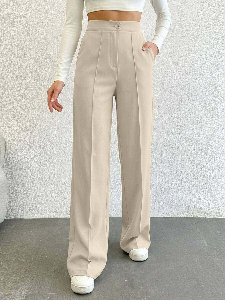 SHEIN Tall بنطلون نسائي طويل الحجم بجيوب، بنطلون بدلة عمل - بيج - مشاهدة 1