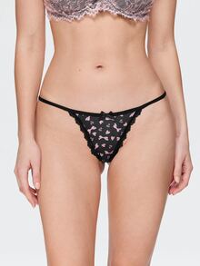 Bonmuse 3pcs Printed/Solid Color Comfortable Lace Trim Women's Thong Panties - Multicolor - View 4