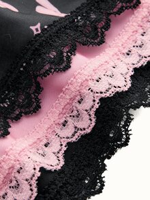 Bonmuse 3pcs Printed/Solid Color Comfortable Lace Trim Women's Thong Panties - Multicolor - View 9