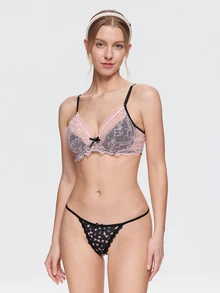 Bonmuse 3pcs Printed/Solid Color Comfortable Lace Trim Women's Thong Panties - Multicolor - View 7