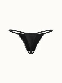 Bonmuse 3pcs Printed/Solid Color Comfortable Lace Trim Women's Thong Panties - Multicolor - View 11
