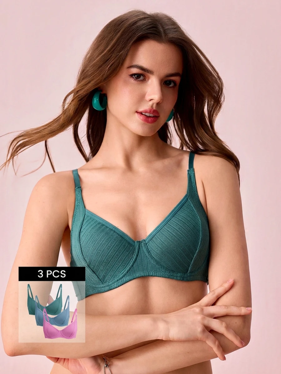 Bonmuse 3pcs Women's Solid Colored Underwire Bras - Multicolor - View 1