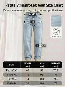 SHEIN Petite High Waist Casual Style Light Blue Snow Wash Regular Fit Button Front Straight Jean - Light Wash - View 4
