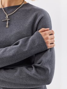 KÆRIA Hus Atasan Wanita Kasual Minimalis Lengan Panjang Satu Bahu, Gaya Preppy - Dark Grey - View 7