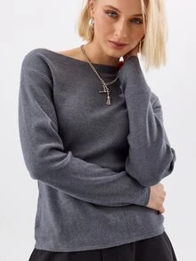 KÆRIA Hus Atasan Wanita Kasual Minimalis Lengan Panjang Satu Bahu, Gaya Preppy - Dark Grey - View 6