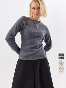 KÆRIA Hus Atasan Wanita Kasual Minimalis Lengan Panjang Satu Bahu, Gaya Preppy - Dark Grey - View 8