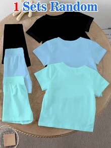 New Boys' Light Blue Patchwork Outfit, Letter Print T-Shirt And Shorts 2 Pieces Set, Suitable For Middle And Big Kids, Casual Baggy School Summer - Multicolor - View 2