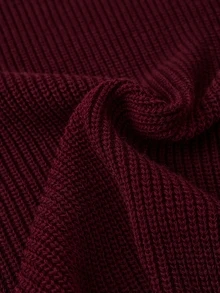 SHEIN Women Round Neck Loose Fit Burgundy Sweater Dress With Bow Sleeve Detailed - Burgundy - View 12