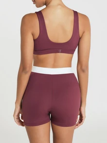 11SKNDS V-Neck Sports Bra With Wide Underband, Low-Impact Support, Smooth Fabric, Scoop Back Design With Sweat-Wicking, Stretchy, Breathable, Buttery-Soft & Removable Cups, For Gym Workout Fitness Studio, Running, Training & Hy-Rox - Burgundy - View 3