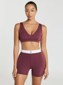 11SKNDS V-Neck Sports Bra With Wide Underband, Low-Impact Support, Smooth Fabric, Scoop Back Design With Sweat-Wicking, Stretchy, Breathable, Buttery-Soft & Removable Cups, For Gym Workout Fitness Studio, Running, Training & Hy-Rox - Burgundy - View 4