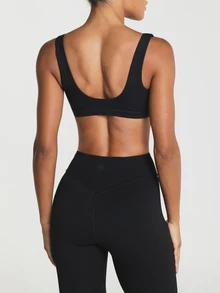 11SKNDS V-Neck Sports Bra With Wide Straps And Elastic Underband For Low To Medium Impact Activity With Sweat-Wicking, Stretchy, Breathable, Buttery-Soft & Removable Cups, For Gym Workout Fitness Yoga Pilates Studio, Running, Training & Hy-Rox - Black - View 3