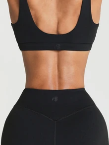 11SKNDS V-Neck Sports Bra With Wide Straps And Elastic Underband For Low To Medium Impact Activity With Sweat-Wicking, Stretchy, Breathable, Buttery-Soft & Removable Cups, For Gym Workout Fitness Yoga Pilates Studio, Running, Training & Hy-Rox - Black - View 6