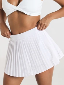 11SKNDS Rok Tenis Mini Berlipit dengan Pinggang Elastis - Rok Pendek Model A-Line yang Mengalir untuk Lapangan dan Pakaian Kasual - Putih - View 2