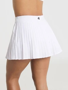 11SKNDS Rok Tenis Mini Berlipit dengan Pinggang Elastis - Rok Pendek Model A-Line yang Mengalir untuk Lapangan dan Pakaian Kasual - Putih - View 4