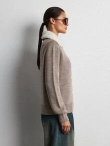 SHEIN Women Fur Detailed Button Front Regular Fit Long Sleeve Soft Touch Casual Knit Cardigan - Beige - View 6