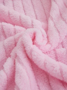 SHEIN طقم بيجامة نسائي مطرز بالسحب مضلع من الفرو الناعم بأكمام طويلة دافئ ومريح من قطعتين ملابس نوم شتوية - وردي - مشاهدة 7