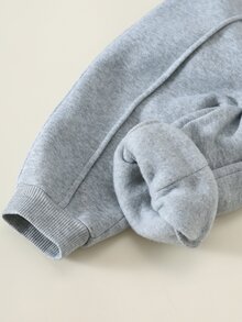 SHEIN 男女嬰兒/幼兒 2件組秋冬休閒可愛抓絨內裡加厚拼色拼接學院風連帽衛衣套裝，嬰兒運動服，嬰兒冬季衣物 - 棕色 - 查看 9