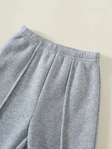 SHEIN 男女嬰兒/幼兒 2件組秋冬休閒可愛抓絨內裡加厚拼色拼接學院風連帽衛衣套裝，嬰兒運動服，嬰兒冬季衣物 - 棕色 - 查看 5