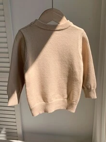 SHEIN 中性嬰兒男/女童幼兒秋冬可愛恐龍圖案加厚圓領套頭針織毛衣上衣，嬰兒毛衣 - 杏色 - 查看 3