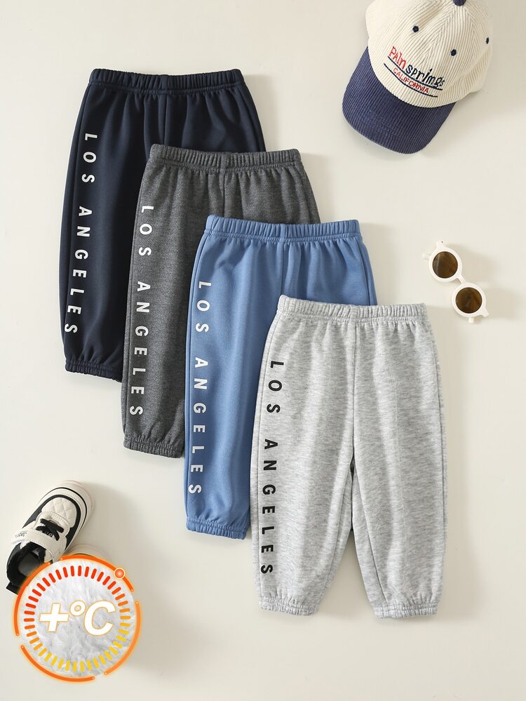 SHEIN Unisex Baby Boy/Girl, Toddler 4pcs Autumn/Winter Casual Fashion Fleece Lined Thickened Sweatpants Multi-Pack, Joggers, Baby Winter Bottom - Navy Blue - View 3
