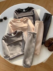 SHEIN 中性嬰兒男/女童 幼兒 6件組 秋冬休閒百搭保暖內裡加厚運動衫套裝 嬰兒運動服 冬季套裝 - 彩色 - 查看 4