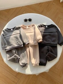 SHEIN 中性嬰兒男/女童 幼兒 6件組 秋冬休閒百搭保暖內裡加厚運動衫套裝 嬰兒運動服 冬季套裝 - 彩色 - 查看 6