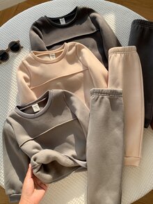 SHEIN 中性嬰兒男/女童 幼兒 6件組 秋冬休閒百搭保暖內裡加厚運動衫套裝 嬰兒運動服 冬季套裝 - 彩色 - 查看 5