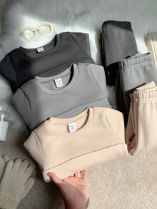 SHEIN 中性嬰兒男/女童 幼兒 6件組 秋冬休閒百搭保暖內裡加厚運動衫套裝 嬰兒運動服 冬季套裝 - 彩色 - 查看 2