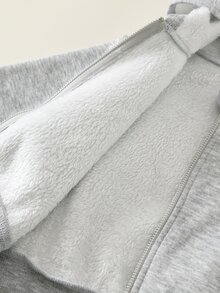SHEIN 男女嬰幼兒 2件組秋冬休閒百搭保暖內裡加厚連帽外套套裝，搖粒絨加厚，嬰兒冬季服飾，街頭風 - 灰色 - 查看 6