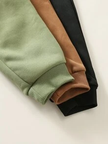 SHEIN 兒童中性男童/女童 3套組秋冬保暖內裡加厚休閒拼色拼接運動衫套裝 多件式 幼兒運動服 冬季衣物 - 軍綠色 - 查看 5