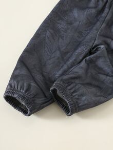 SHEIN 中性嬰兒男/女幼兒 2件組秋冬保暖內裡加厚休閒時尚黑色紮染連帽衛衣套裝，男嬰冬季套裝運動服 - 黑色 - 查看 7