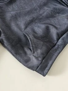 SHEIN 中性嬰兒男/女幼兒 2件組秋冬保暖內裡加厚休閒時尚黑色紮染連帽衛衣套裝，男嬰冬季套裝運動服 - 黑色 - 查看 4