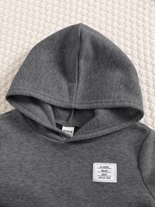 SHEIN 男嬰字母貼布袋鼠口袋秋季連帽衛衣與運動長褲套裝 - 灰色 - 查看 6