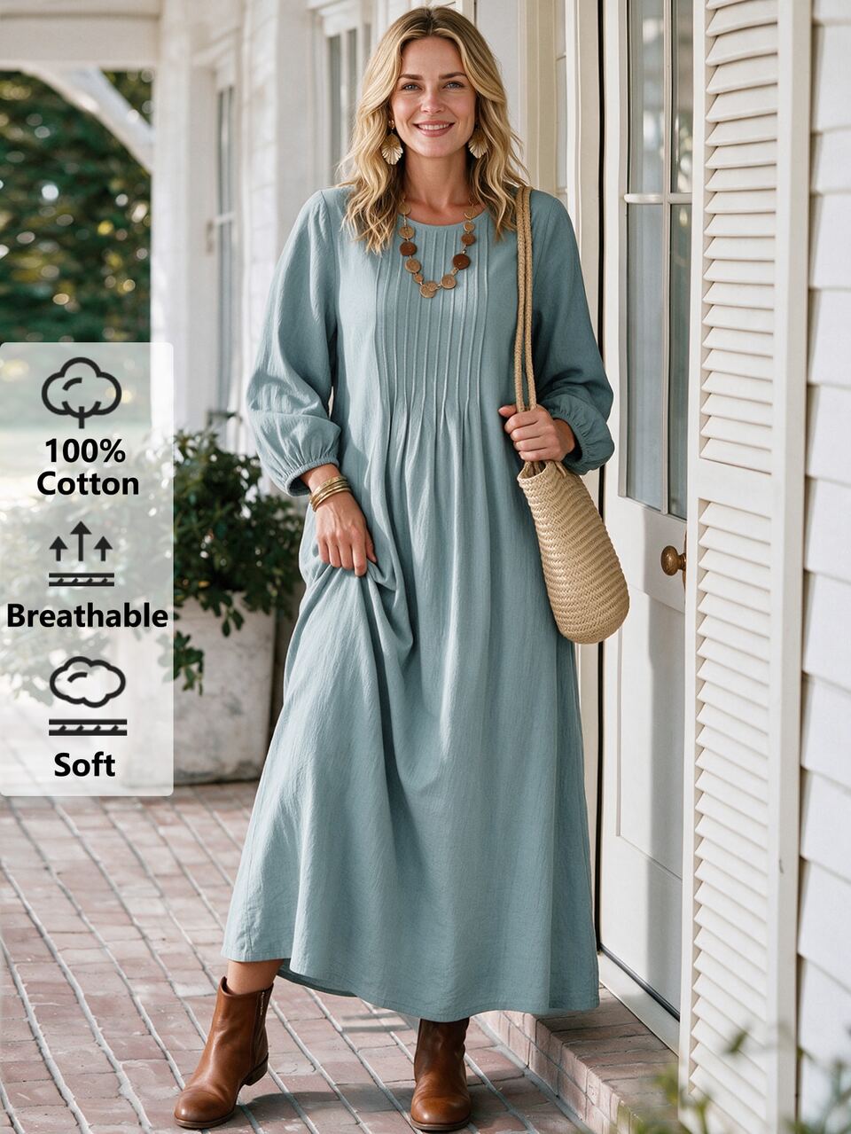 Women's Plus Size Solid Color Pleated Casual Traditional Cute Party Formal Brunch Vacation Long Sleeve Dress Fall Winter 2026 Sage Green