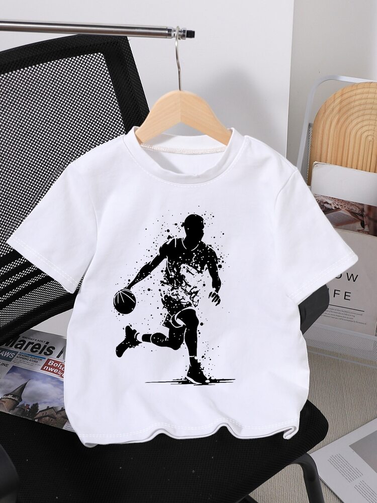 3pcs  Tops Boys' Short Sleeve T-Shirts, New Spring/Summer Arrival, Sporty Silhouette Design, Stylish And Eye-Catching, Black White Red Color Matching - Multicolor - View 4