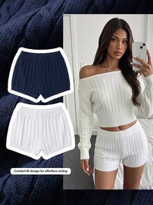 Comfortcana Women's Solid Color Knit Shorts 2 Pieces Set - Multicolor - View 9