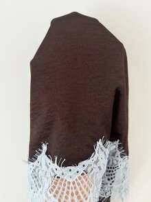 Serisse 女款法式時尚蕾絲拼接洋裝，適合度假與早午餐，棕色與白色，秋季優雅風 - 棕色 - 查看 9