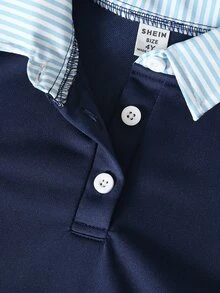1pc Basic Casual Lazy Preppy Style Patchwork Shirt Collar Faux Two Pieces Pullover Sweatshirt, Suitable For Daily/Outing/Back To School/Outdoor/Home/Multiple Occasions, Spring/Summer/Autumn/All Seasons, Autumn/Winter Outfit - Navy Blue - View 6
