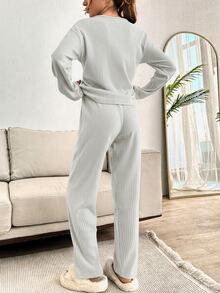 EURMUSE 2pcs Cute Lazy Koala Embroidery Detail PJ Set - Light Grey - View 2