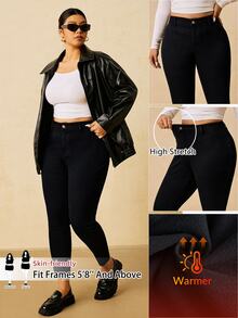 SHEIN Tall CURVE Plus Size Fashion Versatile Button Fitted Sexy Denim Jeans - Black - View 6