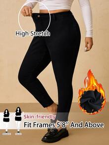 SHEIN Tall CURVE Plus Size Fashion Versatile Button Fitted Sexy Denim Jeans - Black - View 1