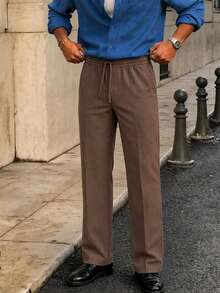 HIMLAND Men's Woven Fashion Casual Business Solid Color Long Pants Streetwear,Baggy,Loose Straight-Leg Pants Halloween Winter Party Autumn - Coffee Brown - View 7