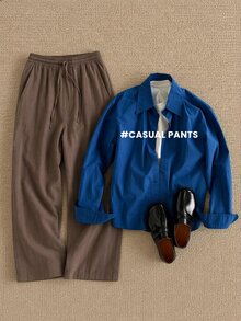 HIMLAND Men's Woven Fashion Casual Business Solid Color Long Pants Streetwear,Baggy,Loose Straight-Leg Pants Halloween Winter Party Autumn - Coffee Brown - View 5