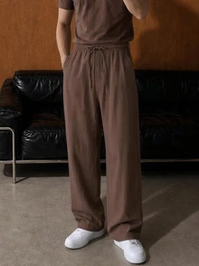 HIMLAND Men's Woven Fashion Casual Business Solid Color Long Pants Streetwear,Baggy,Loose Straight-Leg Pants Halloween Winter Party Autumn - Coffee Brown - View 2