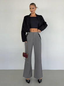 Siren Gaze New Lace Patchwork Commuter Trousers For Women - Grey - View 5